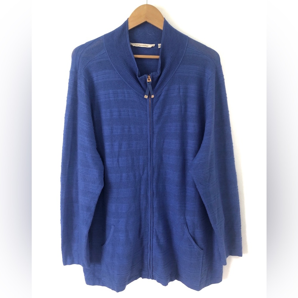 Soft Surroundings Women Cactus Wren Cardigan Zip Sweater Amparo Blue 3X Plus